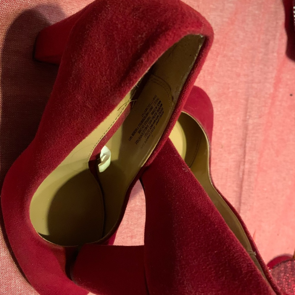 Red suede high heels